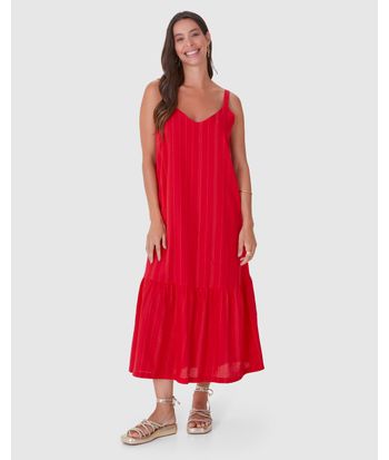 Vestido Midi Feminino Alça Regulável Em Viscose Lurex