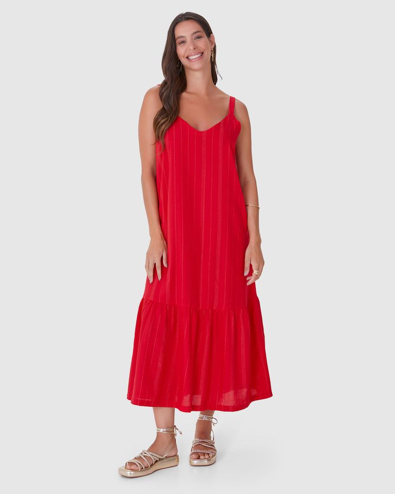 Vestido Midi Feminino Alça Regulável Em Viscose Lurex