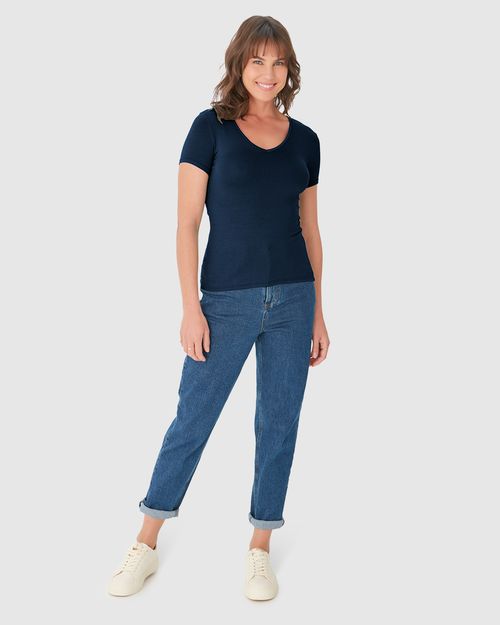 Blusa Básica Feminina Decote V Em Viscose Stretch