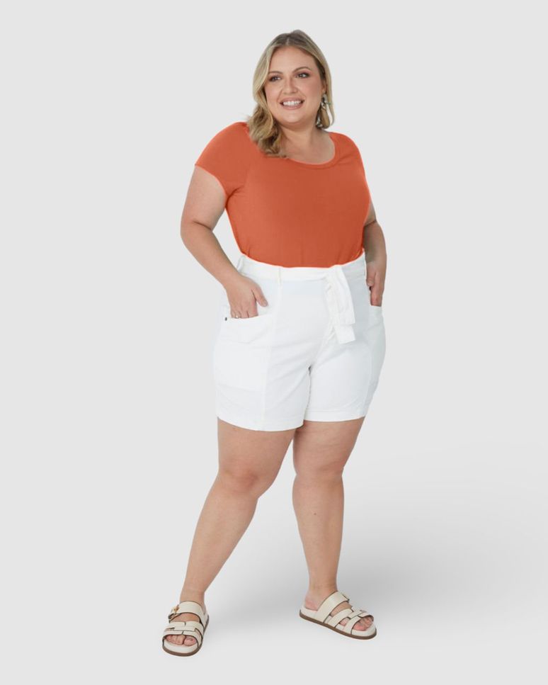 Blusa Básica Feminina Plus Size Decote Redondo Em Algodão