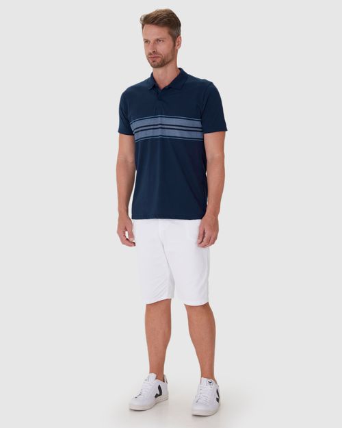 Camisa Polo Masculina Listras Frontais Em Algodão