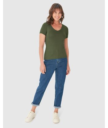 Blusa Básica Feminina Decote V Em Viscose Stretch