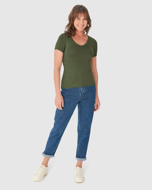 Blusa Básica Feminina Decote V Em Viscose Stretch
