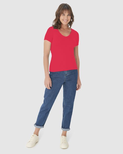 Blusa Básica Feminina Decote V Em Viscose Stretch