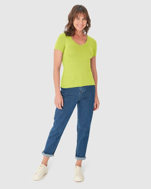Blusa Básica Feminina Decote V Em Viscose Stretch