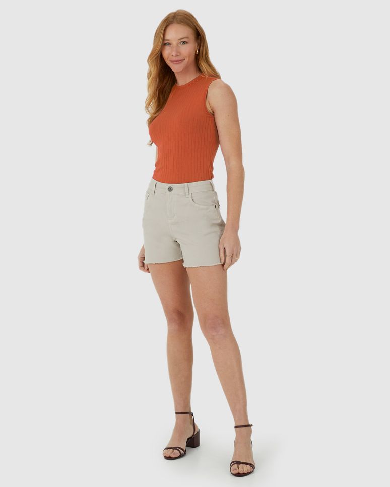 Regata Básica Feminina Gola Alta Em Canelado De Viscose