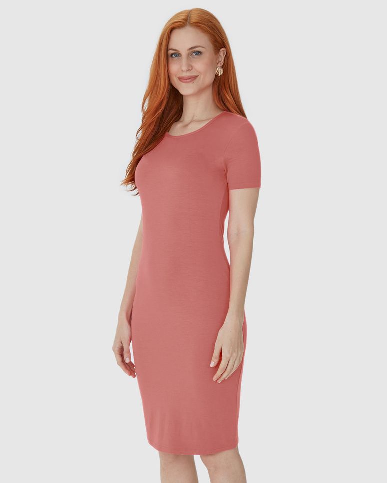 Vestido Básico Feminino Manga Curta Em Viscose Stretch
