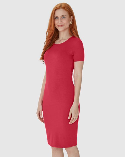 Vestido Básico Feminino Manga Curta Em Viscose Stretch