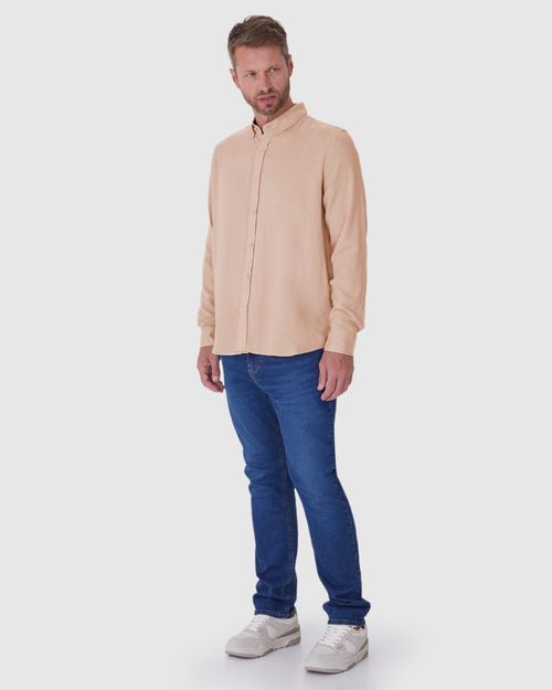 Camisa Masculina Gola Padrão Manga Longa Em Viscolinho