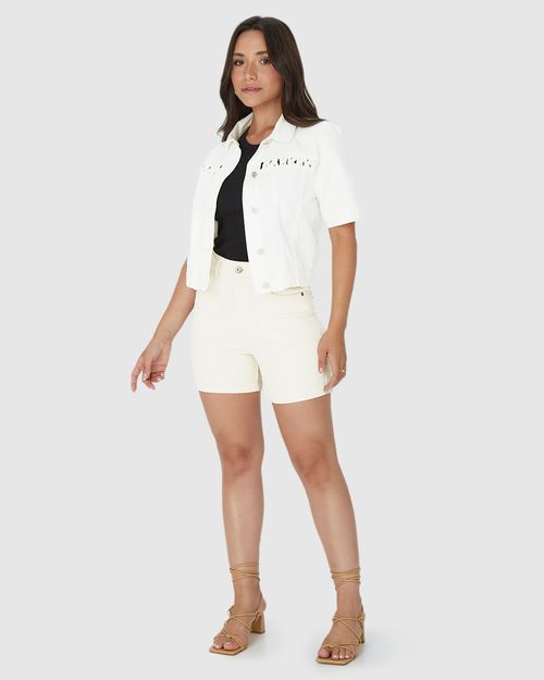 Shorts Feminino Mom Cintura Alta Em Sarja Com Elastano