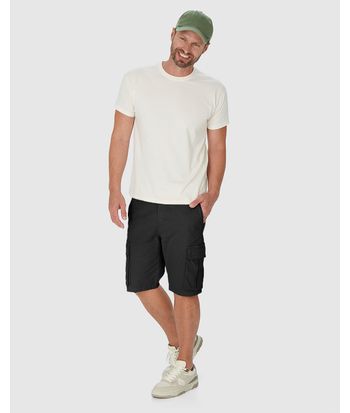 Bermuda Cargo Masculina Cintura Média Em Sarja Com Elastano