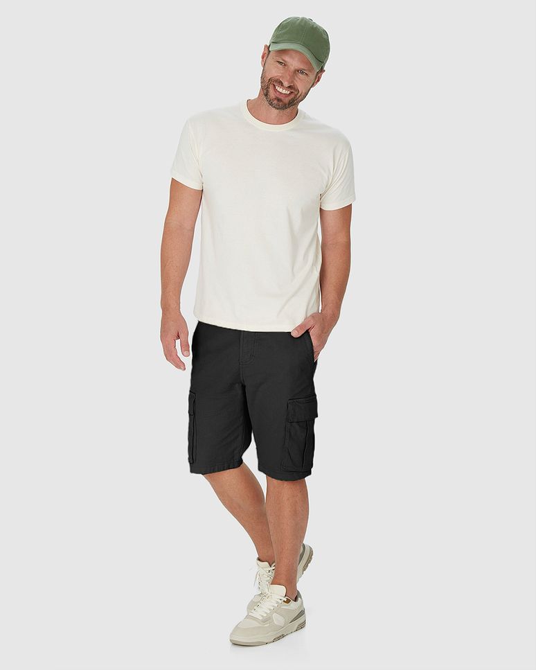Bermuda Cargo Masculina Cintura Média Em Sarja Com Elastano