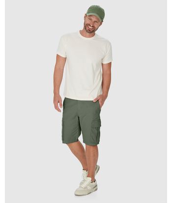 Bermuda Cargo Masculina Cintura Média Em Sarja Com Elastano