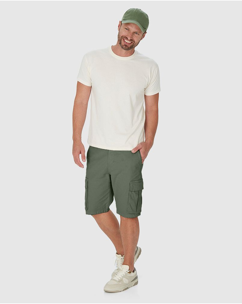 Bermuda Cargo Masculina Cintura Média Em Sarja Com Elastano VERDE
