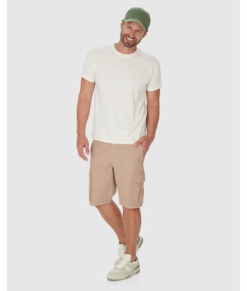 Bermuda Cargo Masculina Cintura Média Em Sarja Com Elastano