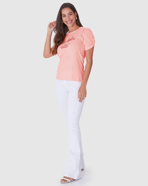 Camiseta Feminina Estampa La Dolce Vita Relevo Em Algodão
