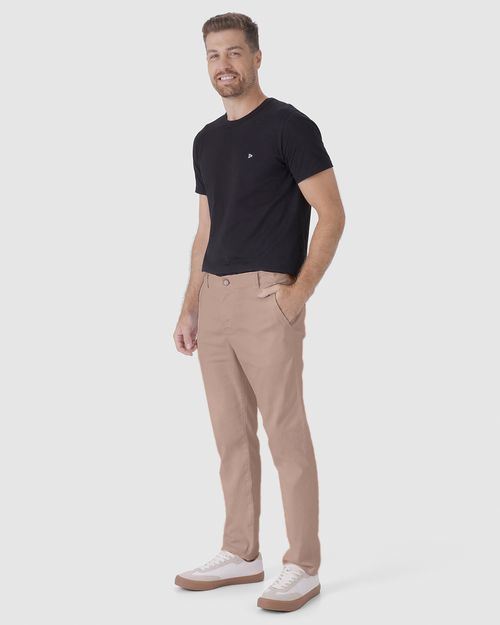 Calça Chino Masculina Cintura Média Em Sarja Com Elastano