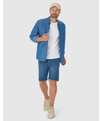 Bermuda Masculina Slim Cintura Média Em Jeans Com Elastano