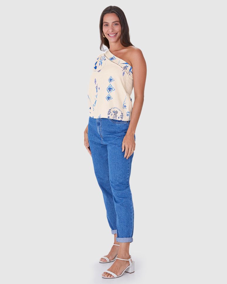 Blusa Feminina Estampada Decote Ombro Só Em Tecido Texturizado