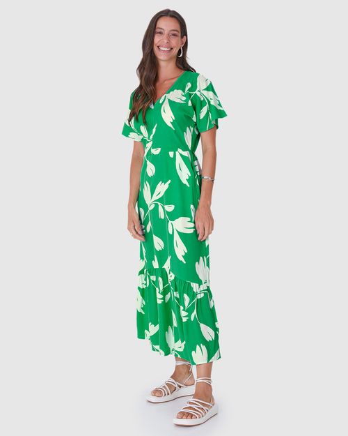 Vestido Midi Feminino Evasê Estampado Em Viscose