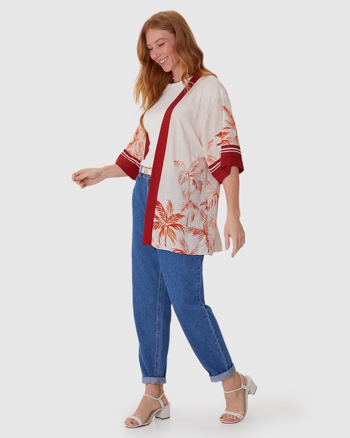 Kimono Amplo Feminino Estampado Em Viscose