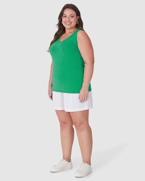 Regata Básica Feminina Plus Size Decote V Em Canelado De Viscose