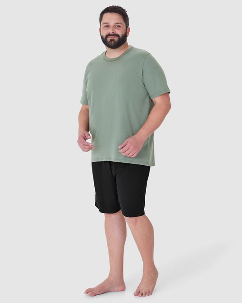 Pijama Masculino Plus Size Camiseta Bordado Frontal Em Algodão