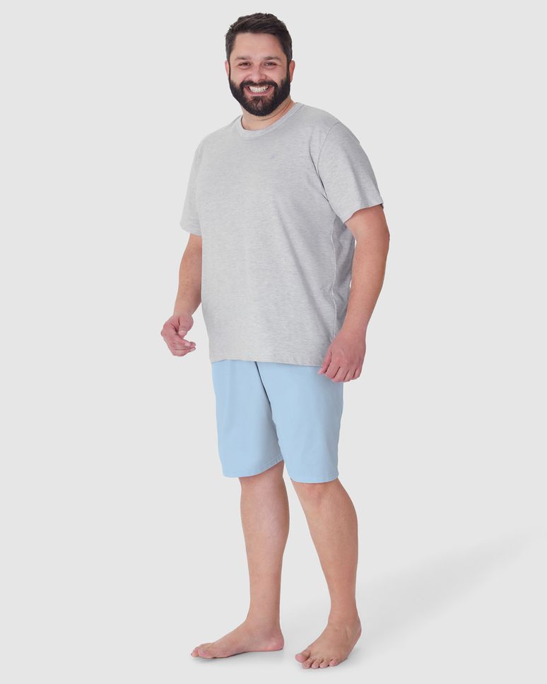 Pijama Masculino Plus Size Camiseta Bordado Frontal Em Algodão