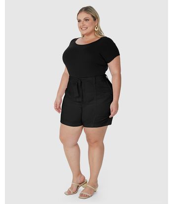 Bermuda Feminina Plus Size Mom Com Cinto Em Sarja Com Elastano