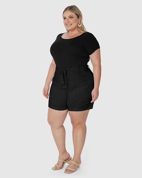 Bermuda Feminina Plus Size Mom Com Cinto Em Sarja Com Elastano