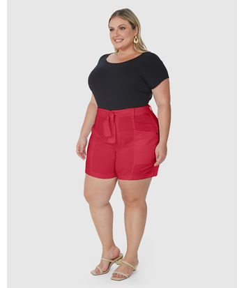 Bermuda Feminina Plus Size Mom Com Cinto Em Sarja Com Elastano