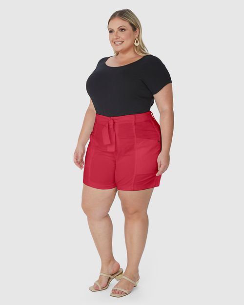 Bermuda Feminina Plus Size Mom Com Cinto Em Sarja Com Elastano