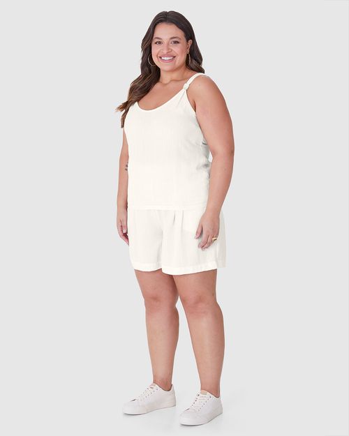Regata Feminina Plus Size Alça Com Ornamento Em Viscolinho Texturizado