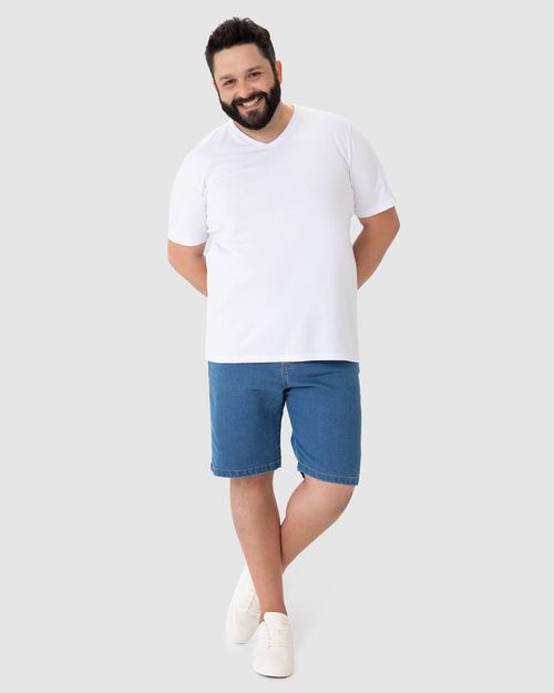 Bermuda Masculina Plus Size Tradicional Cintura Média Em Jeans Com Elastano