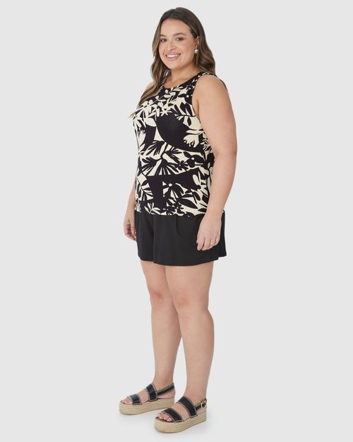 Regata Feminina Plus Size Reta Folhagem Em Viscose Stretch