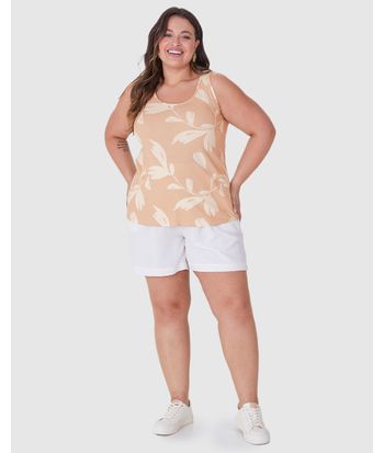 Regata Feminina Plus Size Estampa Abstrata Em Viscose Stretch