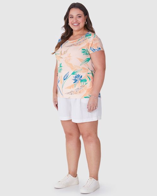 Blusa Feminina Plus Size Estampada Barra Mullet Em Viscose Stretch