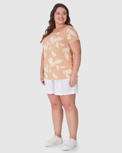 Blusa Feminina Plus Size Estampada Barra Mullet Em Viscose Stretch