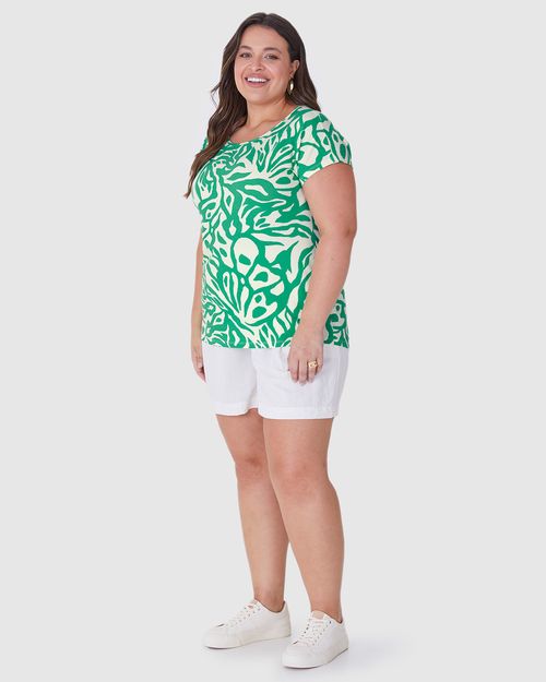 Blusa Feminina Plus Size Estampada Barra Mullet Em Viscose Stretch