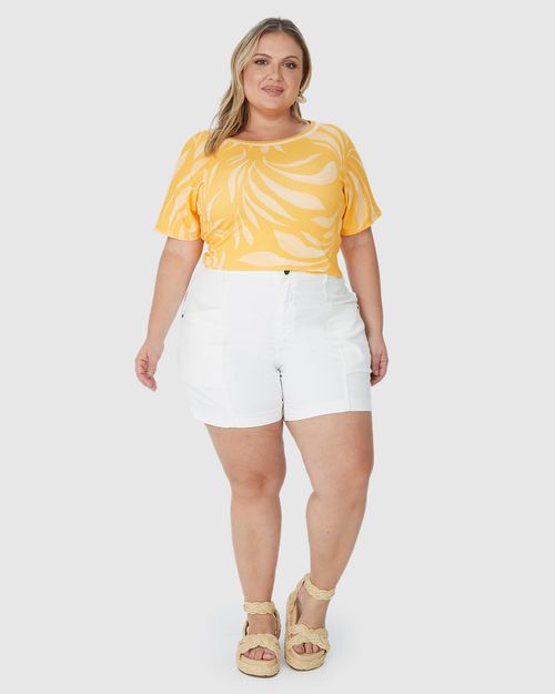 Blusa Feminina Plus Size Estampada Gola Retilínea Em Malha Canelada