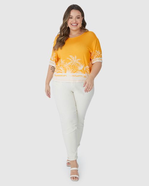 Blusa Feminina Plus Size Box Estampa Digital Em Viscose Stretch