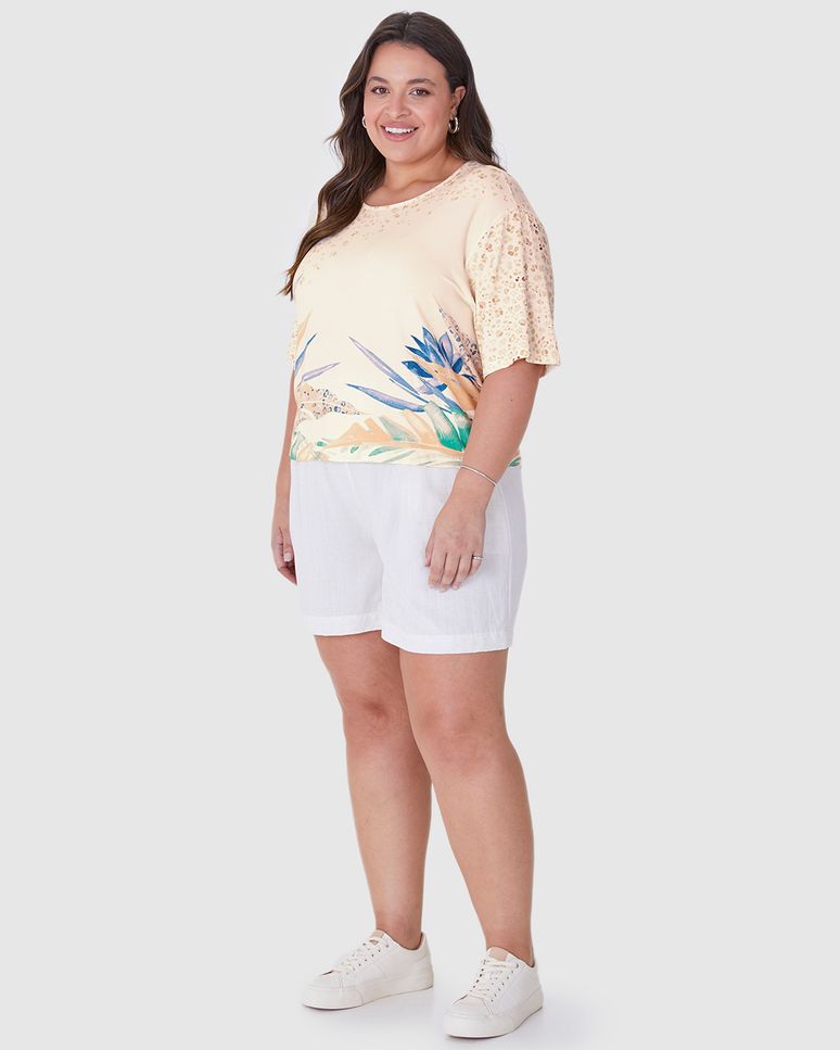 Blusa Feminina Plus Size Box Estampa Digital Em Viscose Stretch