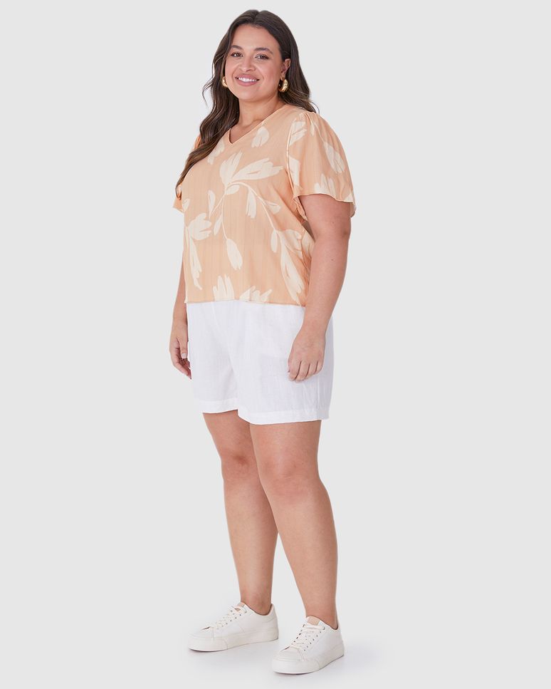 Blusa Feminina Plus Size Decote V Em Viscose Lurex