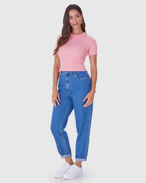Blusa Básica Feminina Decote Redondo Em Ribana