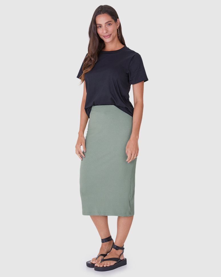 Saia Midi Feminina Em Malha Viscose Canelada