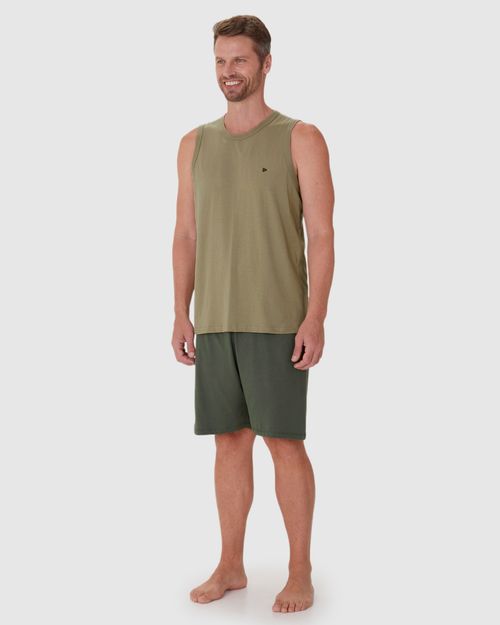 Pijama Masculino Regata Bordado Peitoral Em Algodão