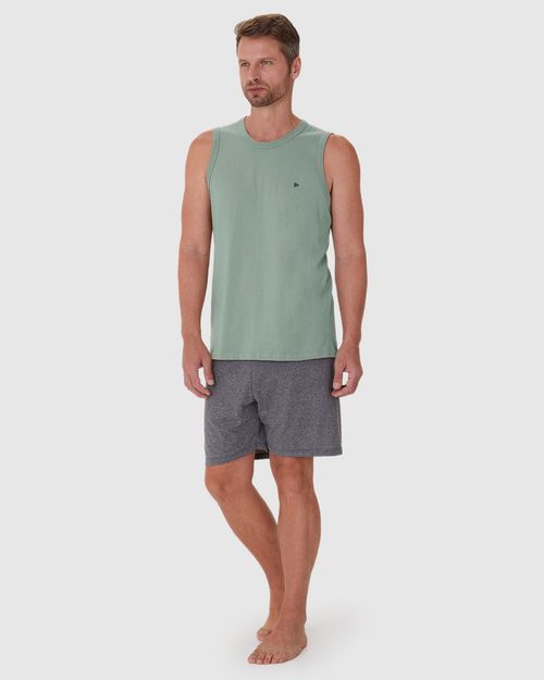 Pijama Masculino Regata Bordado Peitoral Em Algodão