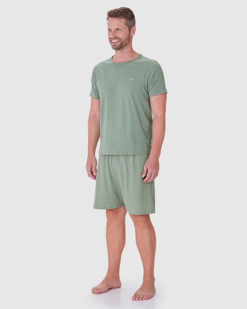 Pijama Masculino Camiseta Bordado Peitoral Em Algodão