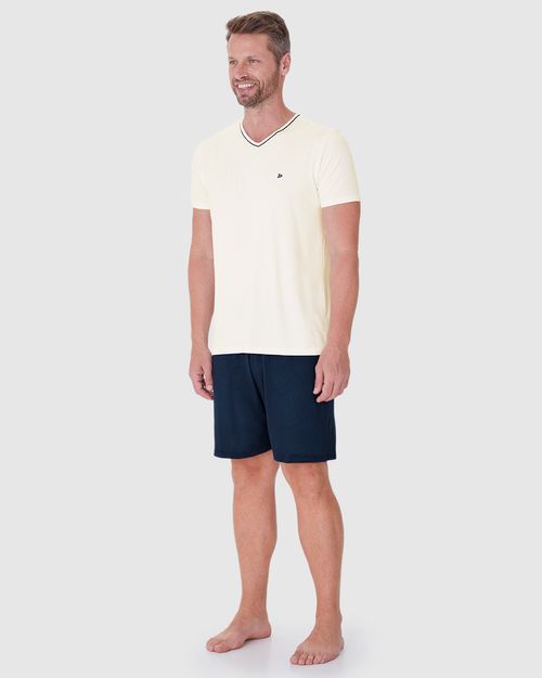 Pijama Masculino Camiseta Gola V Filete Em Viscose Stretch