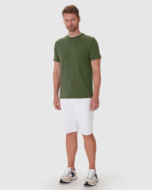 Camiseta Masculina Gola Dupla Em Malha Linho